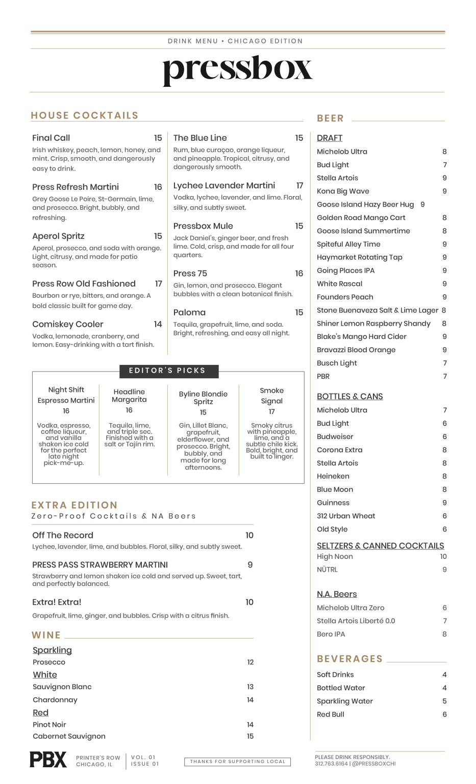 Menus – Pressbox Chicago