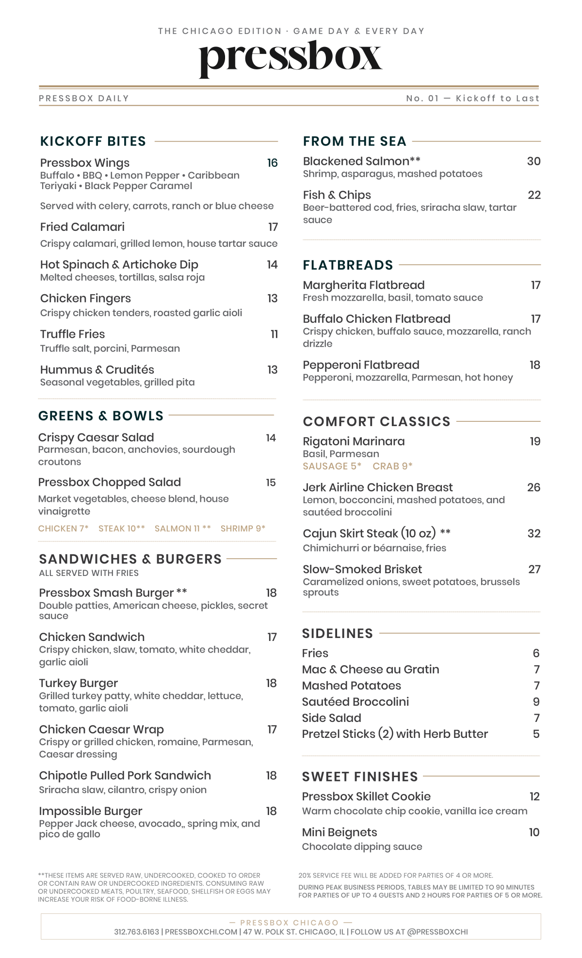 Menus – Pressbox Chicago
